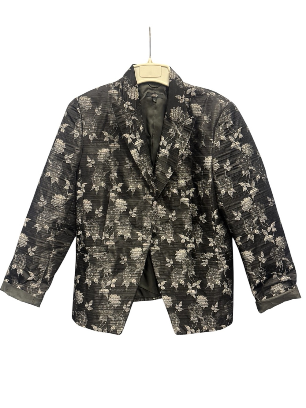 Zanella Chloe Floral Brocade Blazer Jacket Black Silver Size 14 Italy Silk Blend - Picture 2 of 9